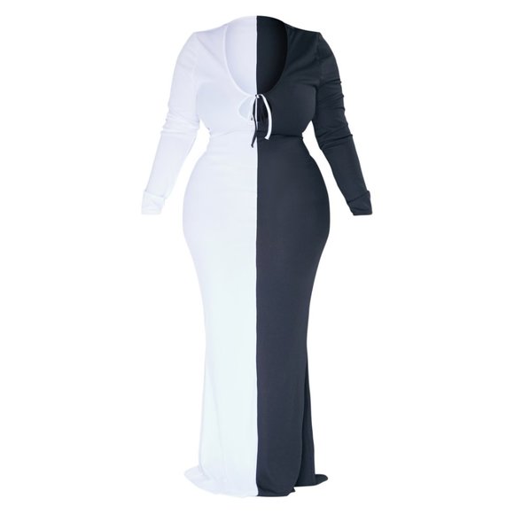 PrettyLittleThing Black and White Maxi Dress - Picture 1 of 5
